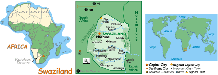 Свазиленд карта мира